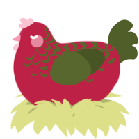 A crimson and olive chicken with a half-lace pattern