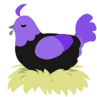 A sable and blurple chicken with a head pattern