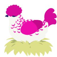A white and fuchsia chicken with a half-lace pattern