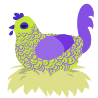 A lime and blurple chicken with a double-lace pattern