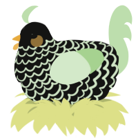 A black and gluppy chicken with a lace pattern