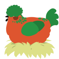 A vermilion and viridian chicken with a neck-speckle pattern