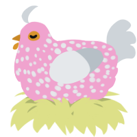 A pink and mist chicken with a speckle pattern