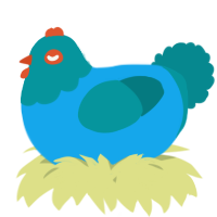 A sky and teal chicken with a head pattern