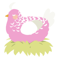 A pink and white chicken with a half-lace pattern