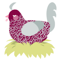 Raspberry Cheesecake, a maroon and silver chicken with a double-lace pattern