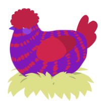 A violet and crimson chicken with a bar pattern