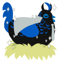 Imperium, a black and ultramarine chicken with a half-lace pattern