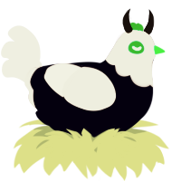 A white and black chicken with a head pattern