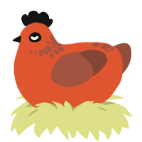 Dig Me, a vermilion and russet chicken with a neck-speckle pattern
