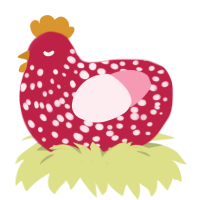 A crimson and rose chicken with a speckle pattern