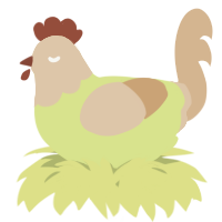 A lemon and beige chicken with a head pattern