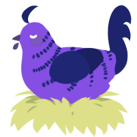 A blurple and navy chicken with a half-bar pattern
