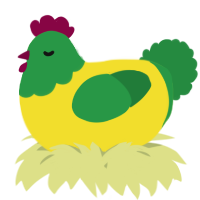 A yellow and viridian chicken with a head pattern