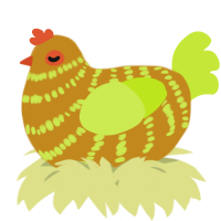 A ochre and lime chicken with a bar pattern