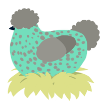 A mint and ash chicken with a speckle pattern