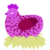 A orchid and maroon chicken with a speckle pattern