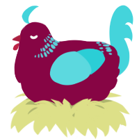 A maroon and aqua chicken with a neck-band pattern