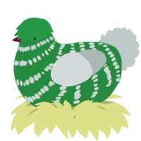 A viridian and silver chicken with a bar pattern