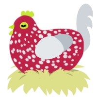 Mushroom, a crimson and mist chicken with a speckle pattern
