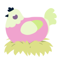A pink and apple chicken with a head pattern