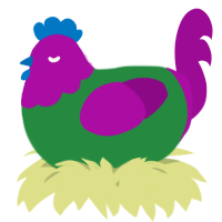 A viridian and plum chicken with a head pattern