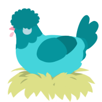 A aqua and teal chicken with a head pattern