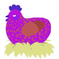 A amethyst and red chicken with a speckle pattern
