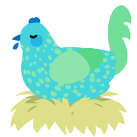 A aqua and spring chicken with a speckle pattern