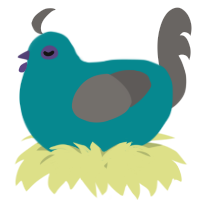 A teal and grey chicken