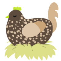 A bark and beige chicken with a speckle pattern