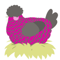 A fuchsia and grey chicken with a lace pattern