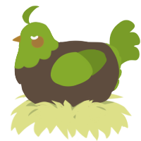 A bark and chartreuse chicken with a head pattern