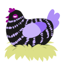 ee, a sable and lilac chicken with a bar pattern