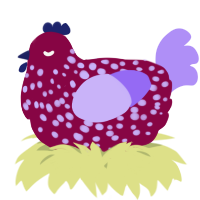 A maroon and lilac chicken with a speckle pattern