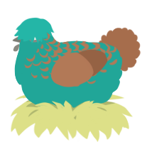 A turquoise and brown chicken with a half-lace pattern