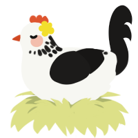A white and sable chicken with a neck-speckle pattern