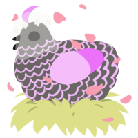 A grey and lavender chicken with a lace pattern