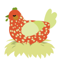 A vermilion and lemon chicken with a speckle pattern