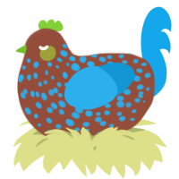 A russet and sky chicken with a speckle pattern
