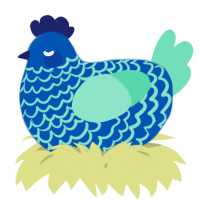 A ultramarine and mint chicken with a lace pattern