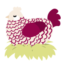 A cream and maroon chicken with a lace pattern