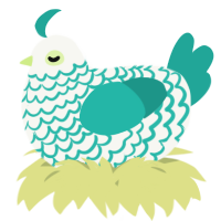A white and turquoise chicken with a lace pattern