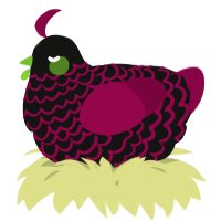 A black and maroon chicken with a lace pattern