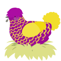 A plum and yellow chicken with a lace pattern