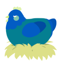 A sea and ultramarine chicken with a head pattern