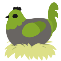 The Monster, a grey and chartreuse chicken with a head pattern
