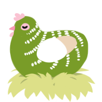A chartreuse and cream chicken with a half-bar pattern