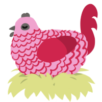 A pink and crimson chicken with a lace pattern