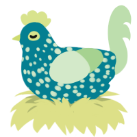 A sea and gluppy chicken with a speckle pattern